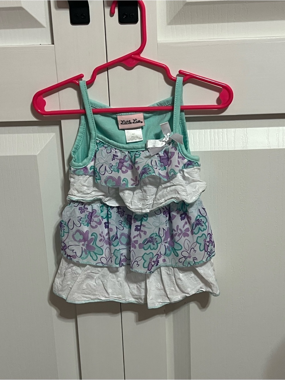 Little Lass Girls Mint & Lavender Floral Ruffle Tank Top